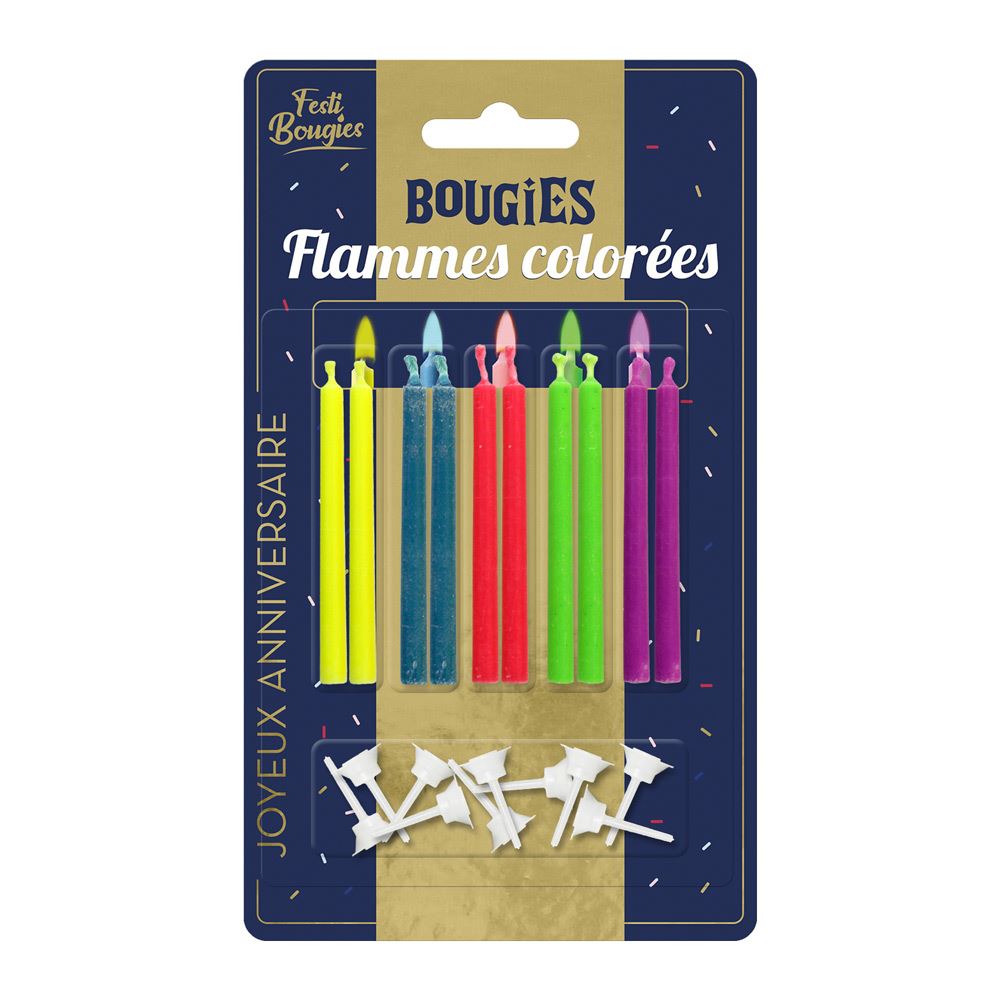Bougies Flamme Colorée – Lot de 10 Bougies pour Gâteau d’Anniversaire