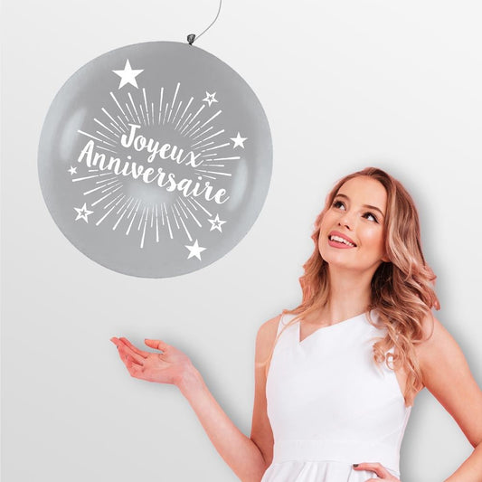 Ballon Géant "Joyeux Anniversaire" Argent 100 cm