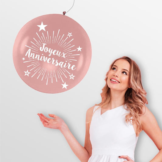 Ballon Géant "Joyeux Anniversaire" Or Rose 100 cm