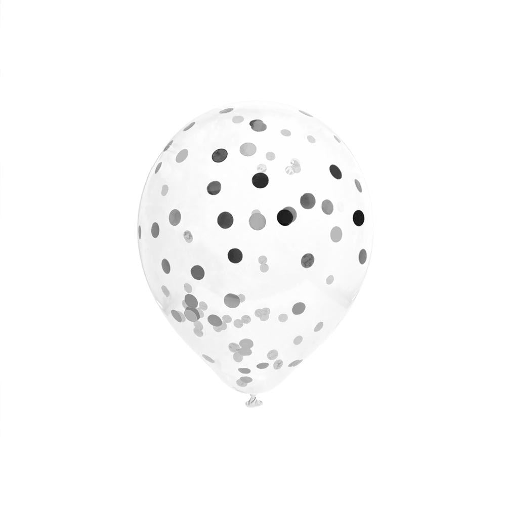 6 Ballons Transparents 30 cm avec Confettis Argentés