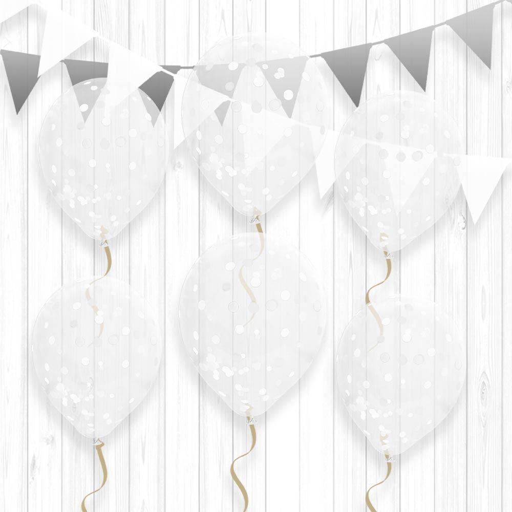 6 Ballons Transparents 30 cm avec Confettis Blancs