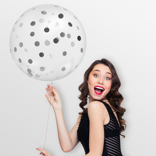 Ballon Transparent Géant 100 cm avec Confettis Argentés