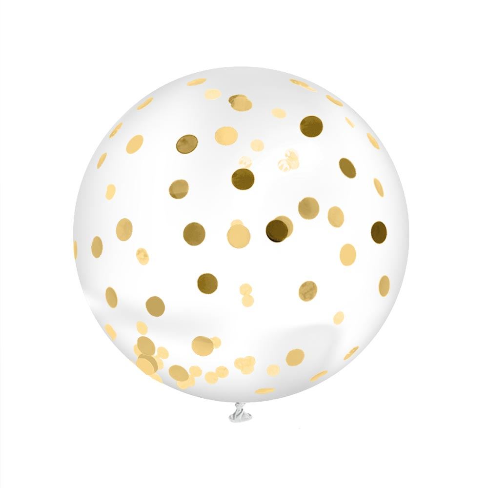 Ballon Transparent Géant 100 cm avec Confettis Dorés