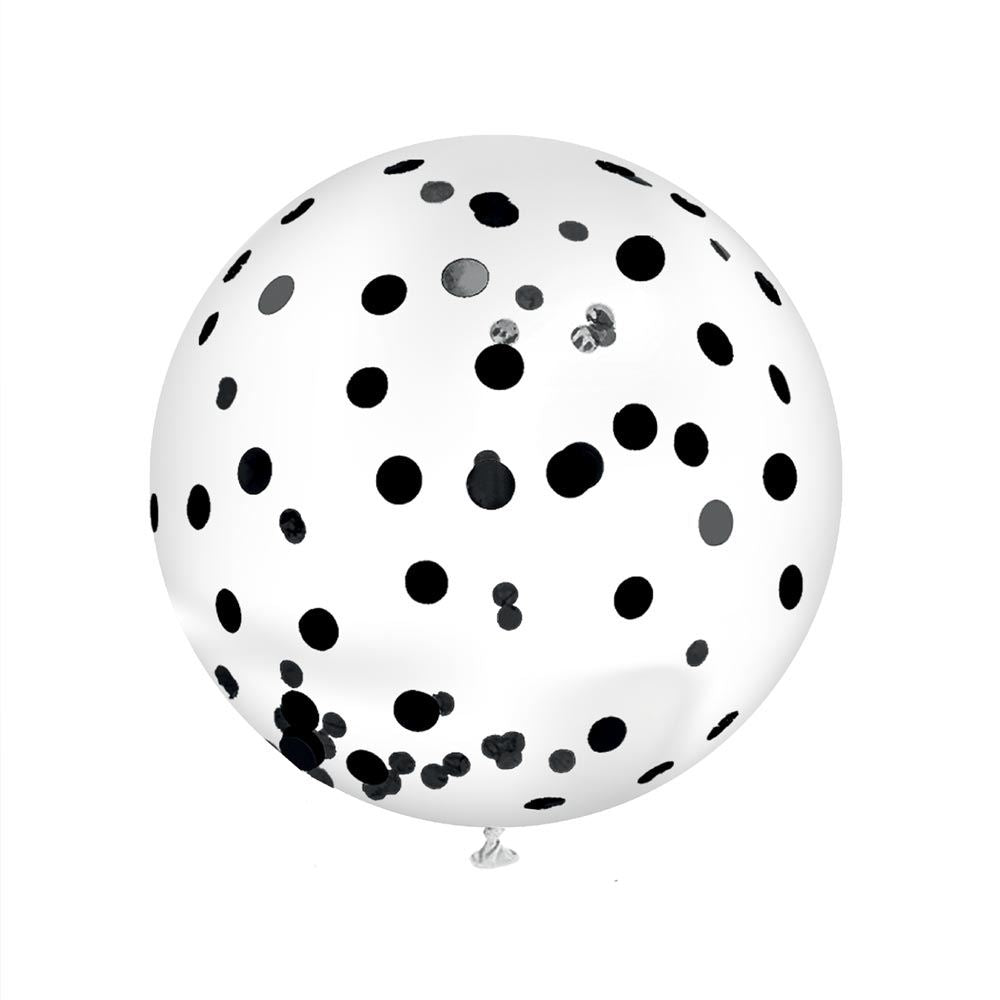 Ballon Transparent Géant 100 cm avec Confettis Noirs
