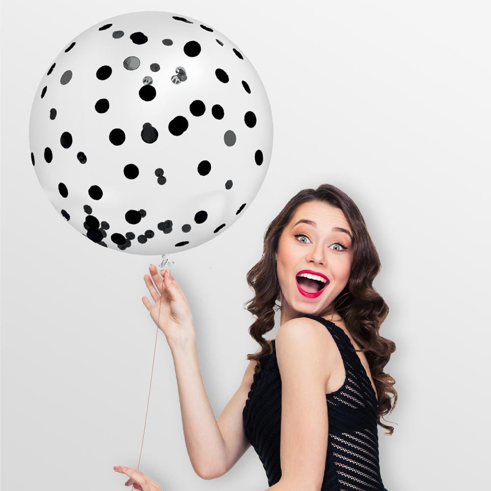 Ballon Transparent Géant 100 cm avec Confettis Noirs
