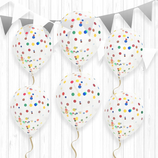 6 Ballons Transparants 30 cm avec Confettis Multicolores