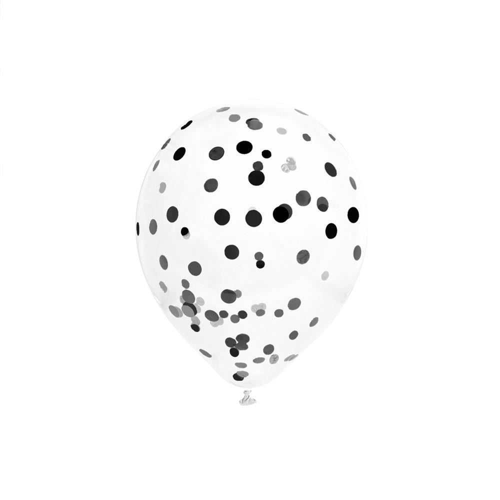 6 Ballons Transparents 30 cm avec Confettis Noirs