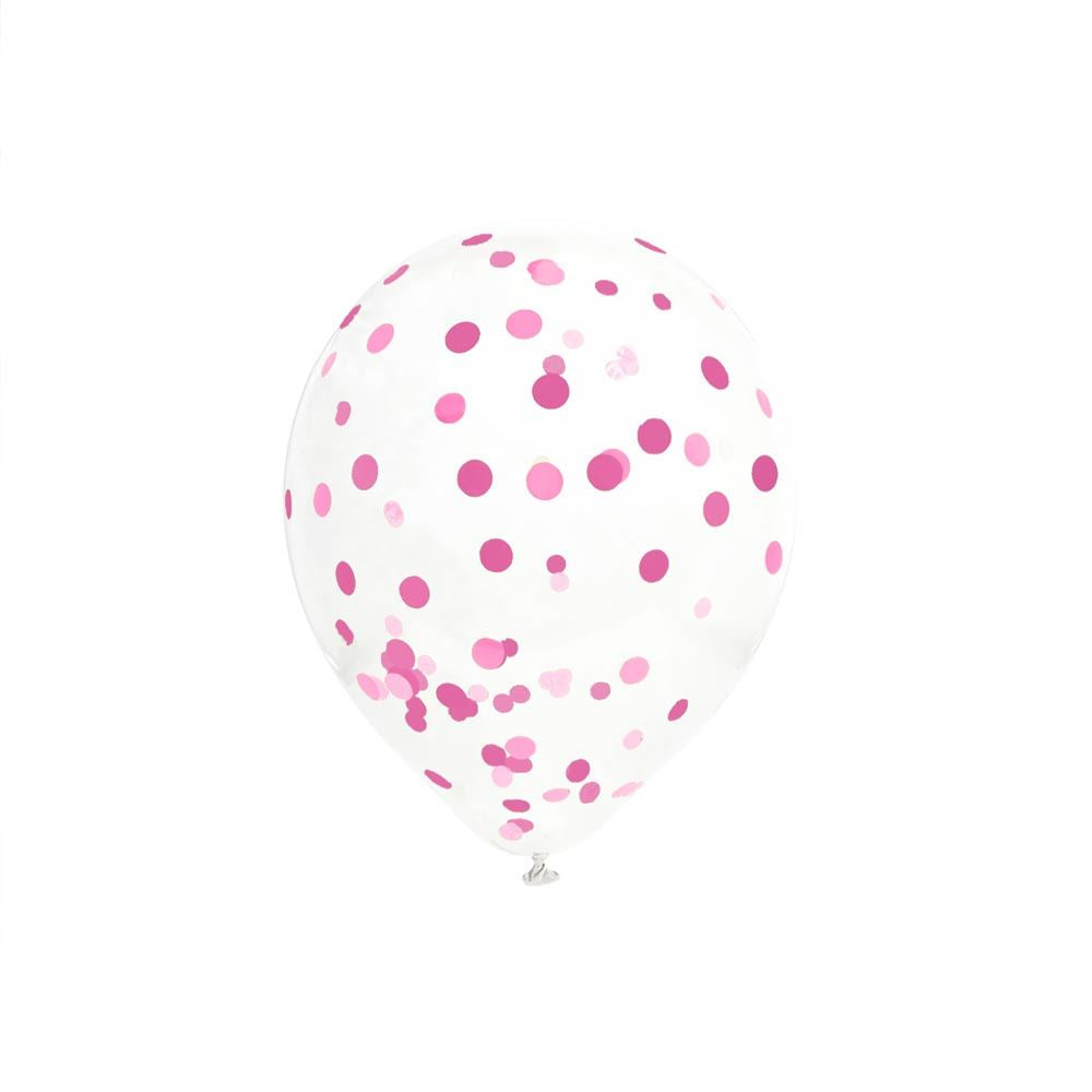 6 Ballons Transparents 30 cm avec Confettis Roses