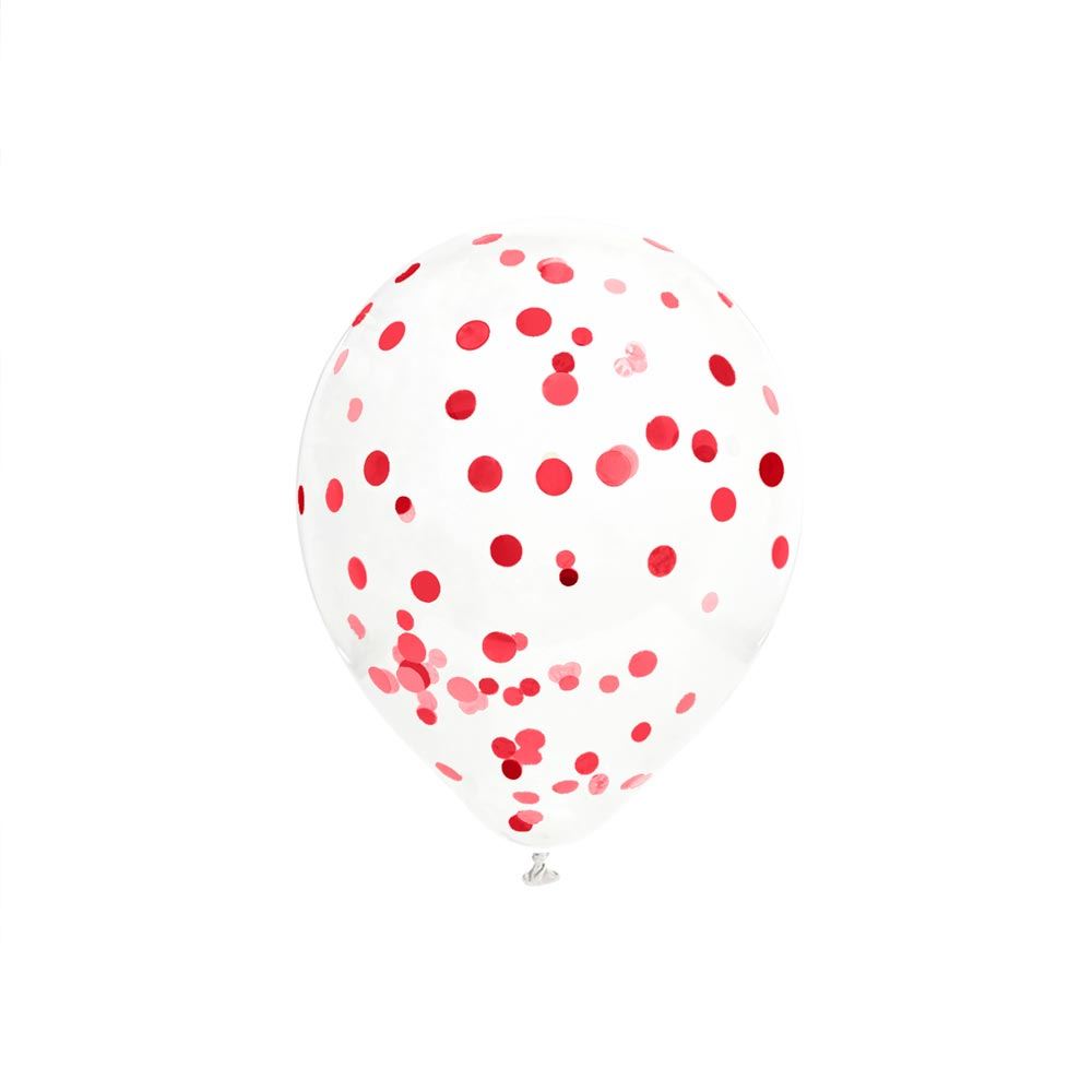 6 Ballons Transparents 30 cm avec Confettis Rouges
