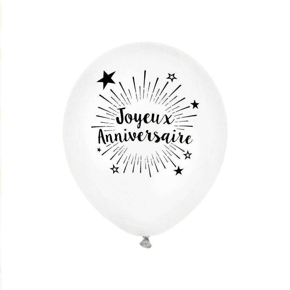 6 Ballons "Joyeux Anniversaire" Blanc 30 cm en latex biodégradable