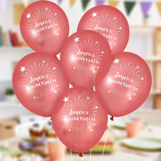 6 Ballons "Joyeux Anniversaire" Rouge 30 cm en latex biodégradable
