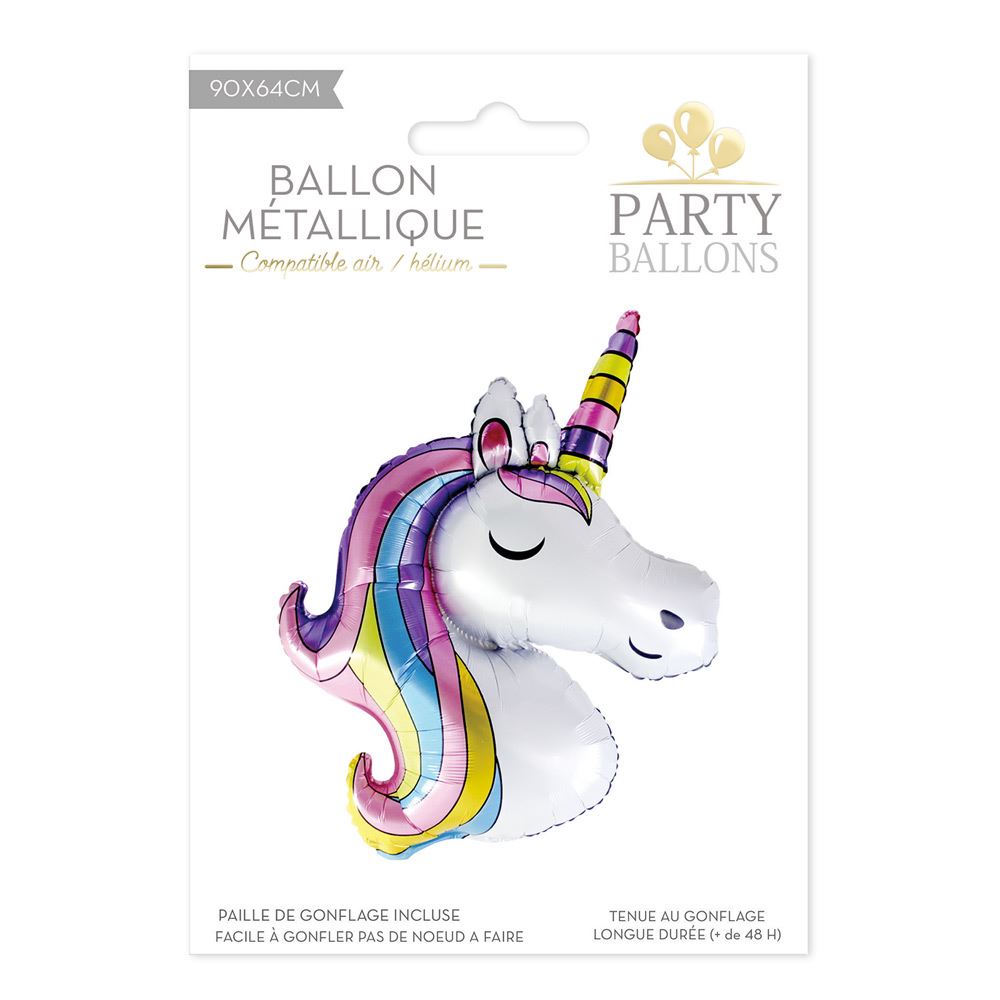 Ballon Licorne Géant Métallisé – 64 x 90 cm – Gonflage Air ou Hélium – Fête & Anniversaire Enfant
