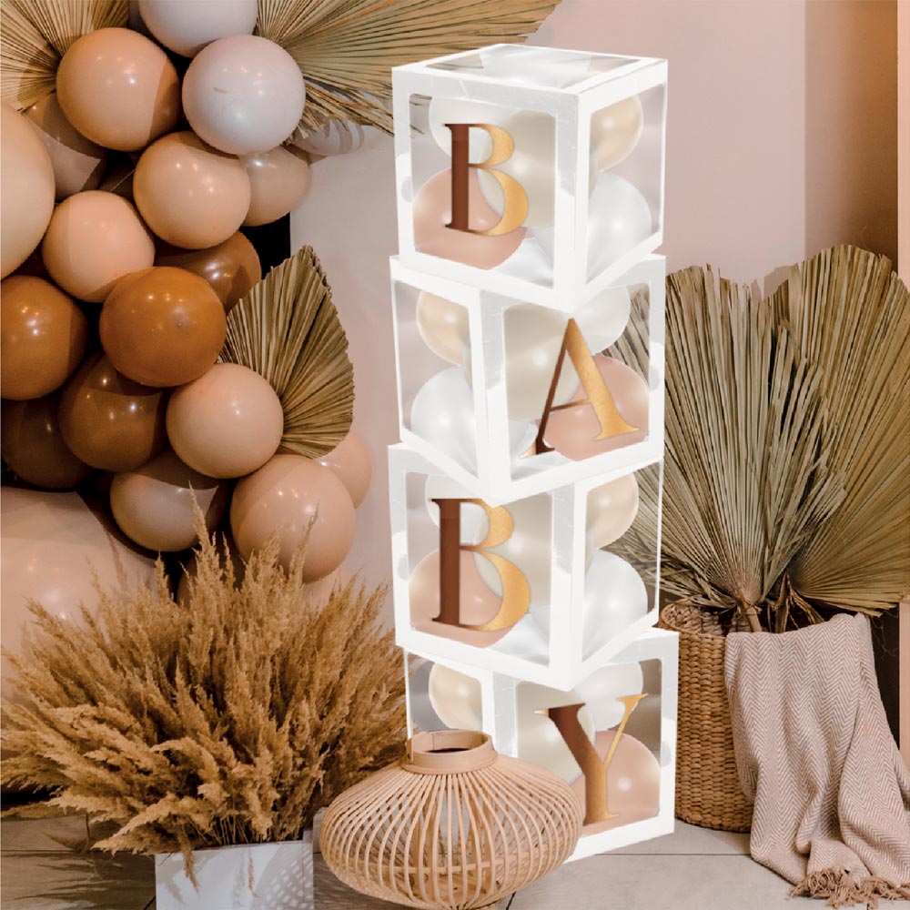 Lot de 4 Cubes Déco Blanc 30 x 30 cm – Idéal Baby Shower et Décorations de Fête