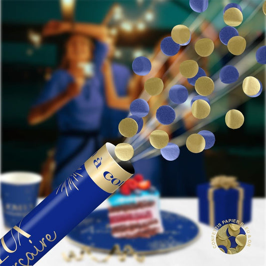 Canon à Confettis Bleu et Or 38cm