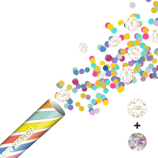 Canon à Confettis "Joyeux Anniversaire" Multicolores 38cm