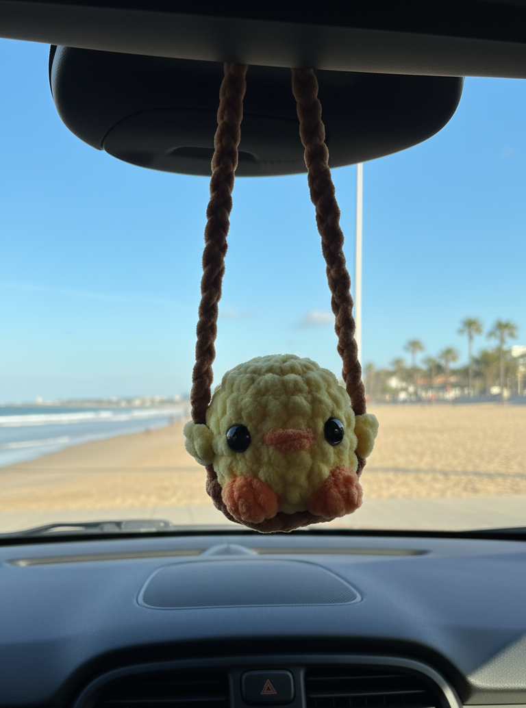 Poussin en Crochet pour Rétroviseur de Voiture | Accessoire Décoratif Fait Main