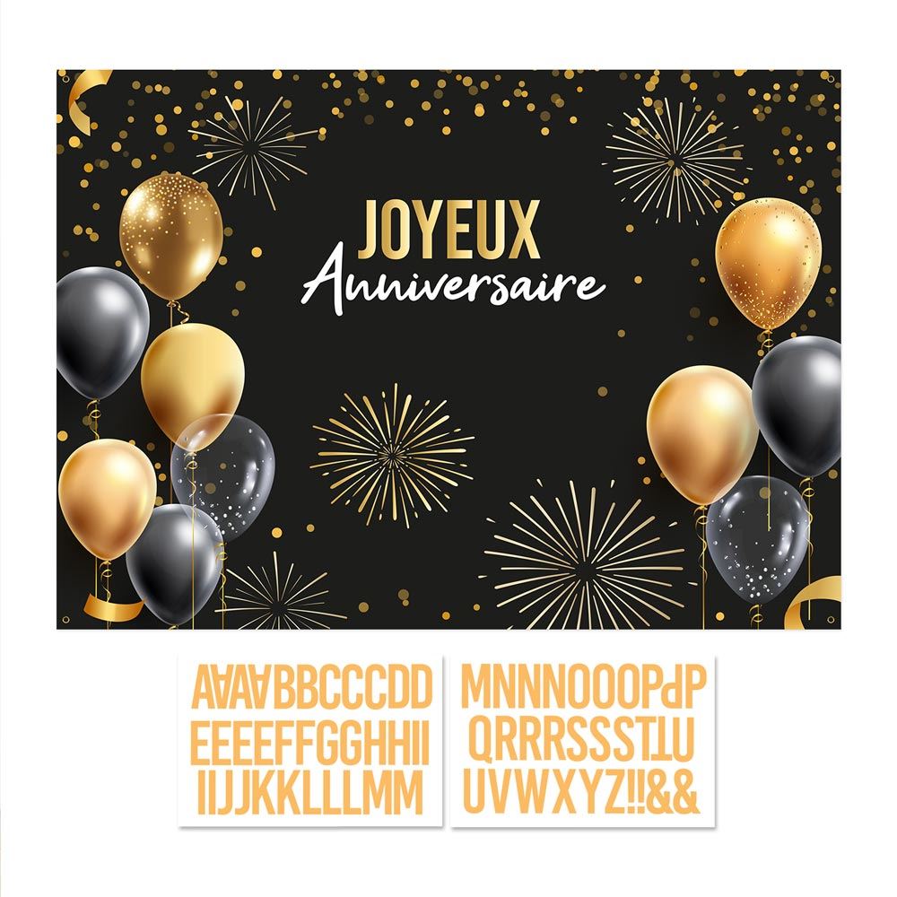 Toile Murale Anniversaire Personnalisable – Décoration Festive Géante avec Stickers Prénom – 1,50 m x 2,10 m