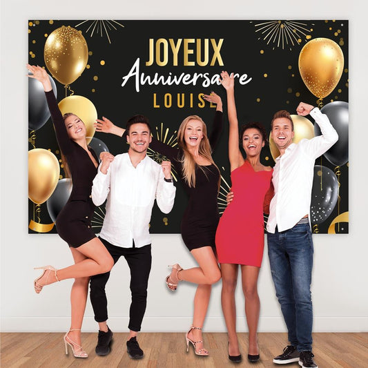 Toile Murale Anniversaire Personnalisable – Décoration Festive Géante avec Stickers Prénom – 1,50 m x 2,10 m