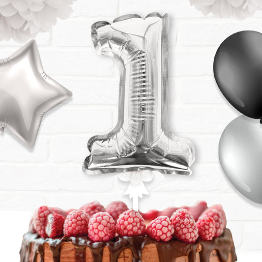 Topper Ballon "1" pour Gâteau Argent