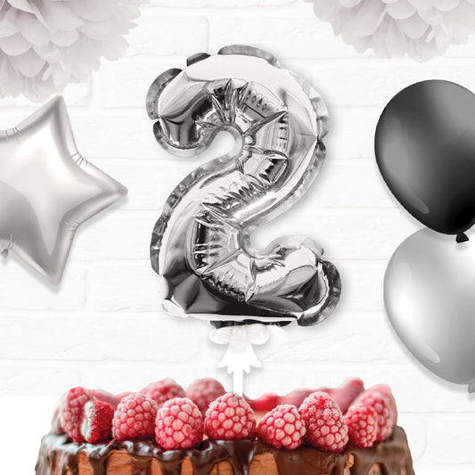 Topper Ballon "2" pour Gâteau Argent