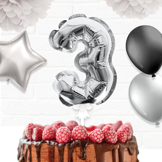 Topper Ballon "3" pour Gâteau Argent