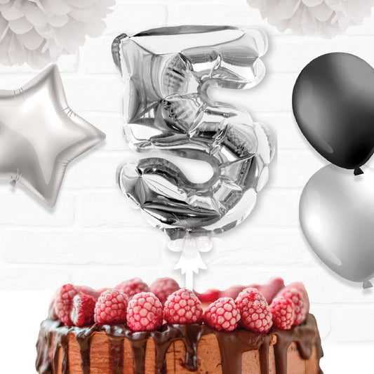 Topper Ballon "5" pour Gâteau Argent