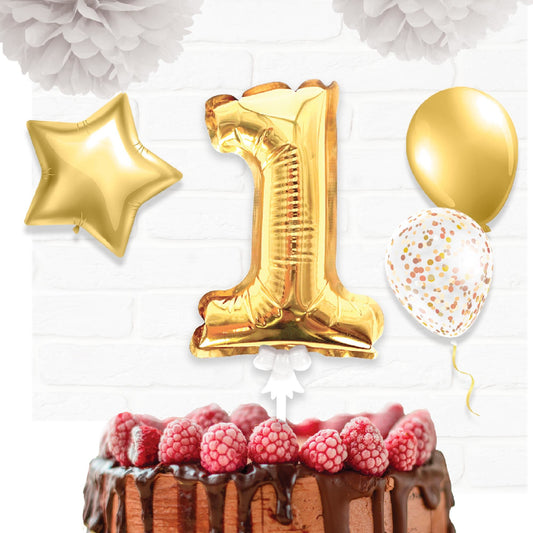 Topper Ballon "1" pour Gâteau Or