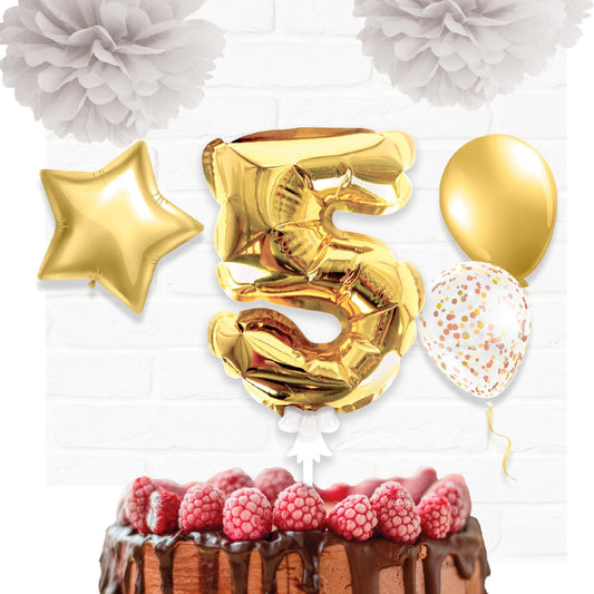 Topper Ballon "5" pour Gâteau Or