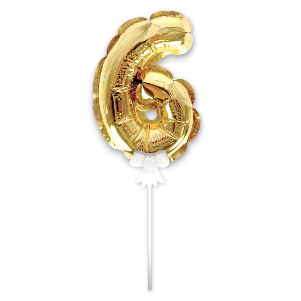 Topper Ballon "6" pour Gâteau Or