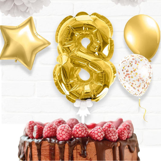 Topper Ballon "8" pour Gâteau Or