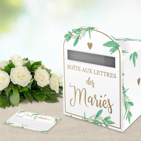 Boîte à Vœux Mariage avec Urne et 50 Cartes Personnalisables