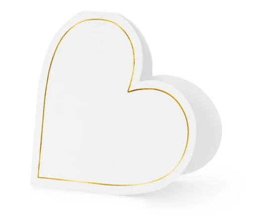 Lot de 10 Cartes de Table Cœurs Blancs avec Impression Dorée – 15,7 x 22 cm