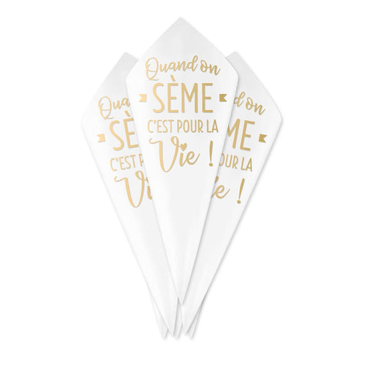 10 Cornets à Confettis Mariage Coeur Blanc