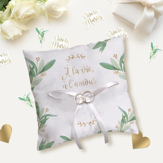 Coussin d’Alliance Mariage Blanc – À la Vie, à l’Amour