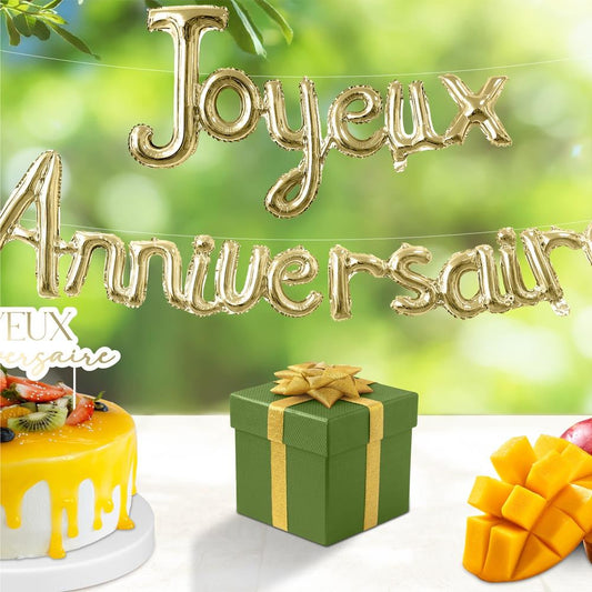 Guirlande Anniversaire "Joyeux Anniversaire" – Ballons Gonflables Dorés 3 m avec Paille et Fils de Suspension