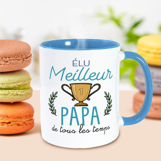 Mug Blanc et Bleu "Élu Meilleur Papa de Tous les Temps"