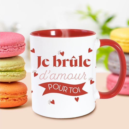 Mug Blanc et Rouge "Je Brûle d'Amour pour Toi"