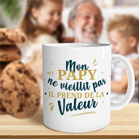 Mug Blanc "Mon Papy ne Vieillit pas, Il Prend de la Valeur"