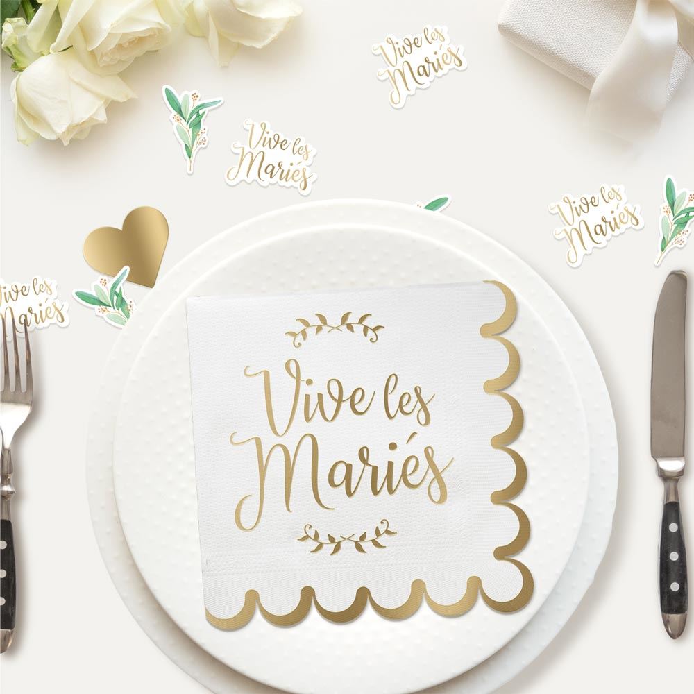 Serviettes Chic Mariage 10 PCS – Bord Doré et Inscription "Vive les Mariés"