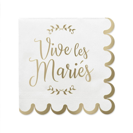 Serviettes Chic Mariage 10 PCS – Bord Doré et Inscription "Vive les Mariés"