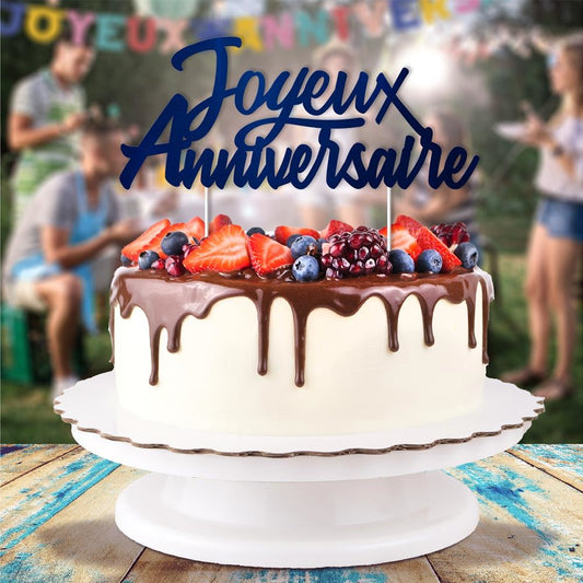 Topper Gâteau "Joyeux Anniversaire" Carton Bleu