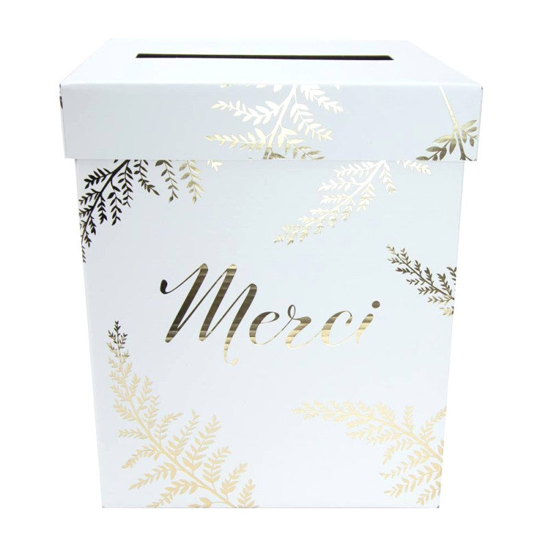 Urne de Mariage Blanche et Or avec Inscription "Merci"