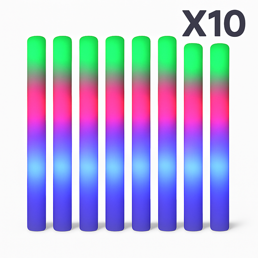 Lot de 10 Bâtons LED Mousse Multicolore 47 cm