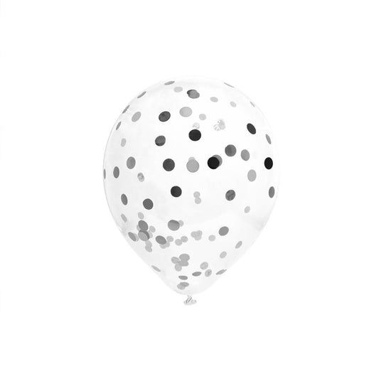 6 Ballons Transparents 30 cm avec Confettis Argentés