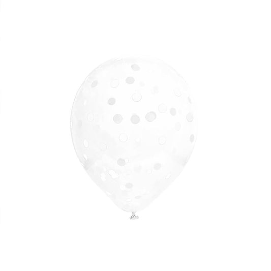 6 Ballons Transparents 30 cm avec Confettis Blancs