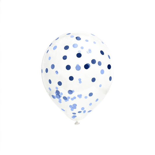 6 Ballons Transparents 30 cm avec Confettis Bleu Roi