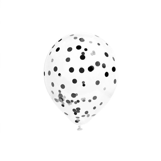 6 Ballons Transparents 30 cm avec Confettis Noirs