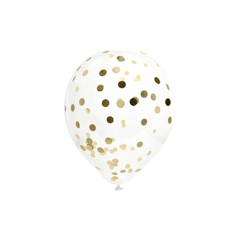 6 Ballons Transparents 30 cm avec Confettis Or