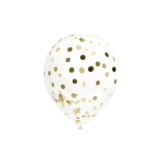 6 Ballons Transparents 30 cm avec Confettis Or