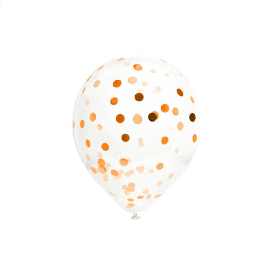 6 Ballons Transparents 30 cm avec Confettis Orange